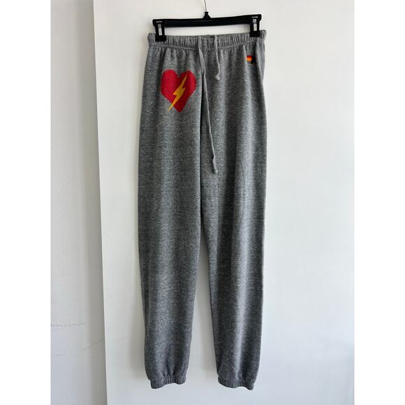 Aviator Nation Bolt Heart Cotton Blend Joggers In Heather Grey size S - Picture 2 of 10